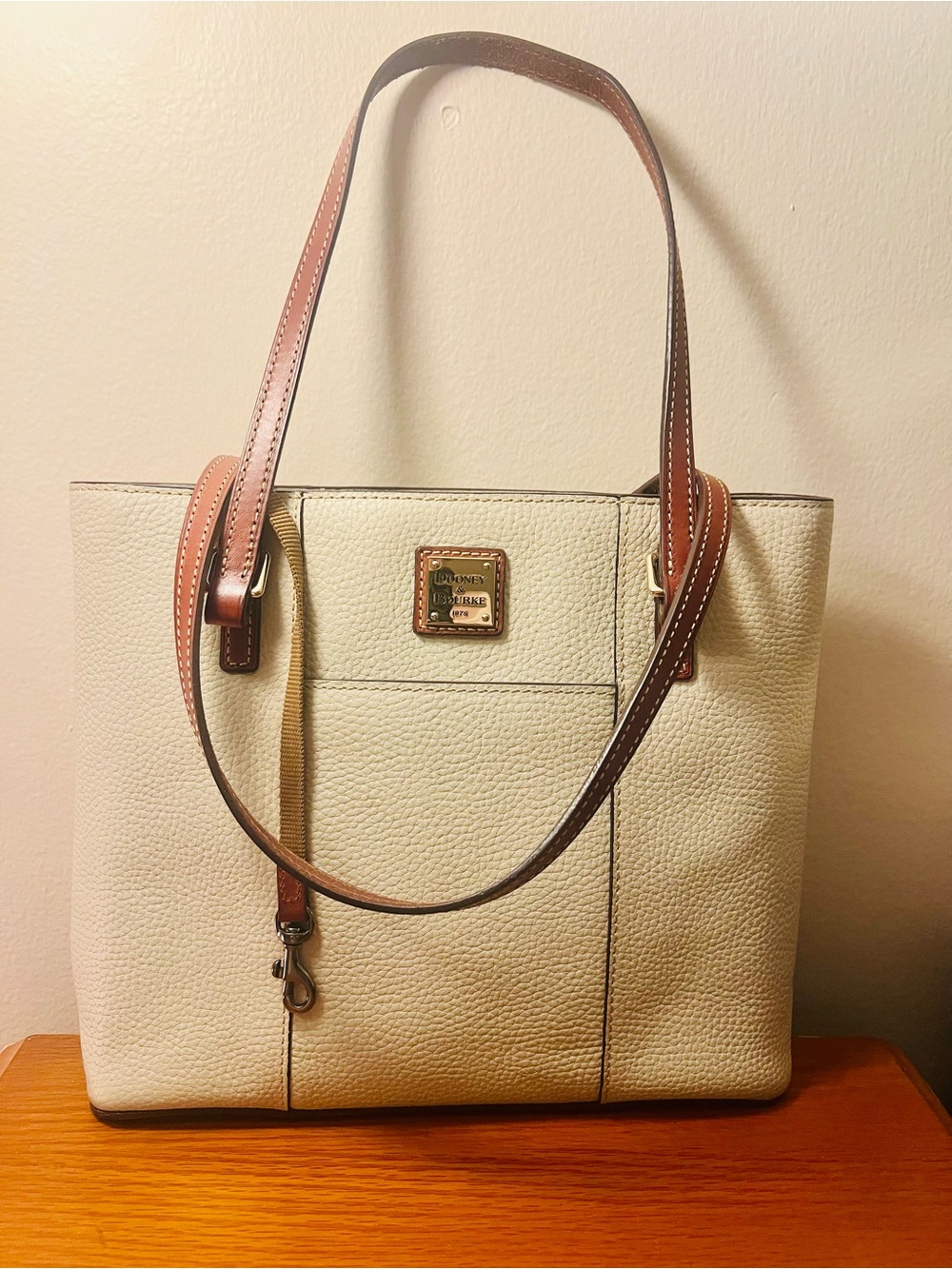 Dooney & Bourke Lexington Shopper in Cream with Dark Brown Straps